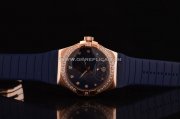 Omega Constellation Swiss ETA Quartz Rose Gold Case with Blue Dial and Blue Rubber Strap - Diamond Bezel