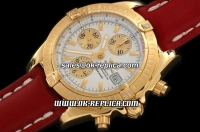 Breitling Chronomat Evolution Swiss Valjoux 7750 Automatic Movement Gold Case with White Dial and Brown Leather Strap
