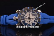 Gaga Chrono 48 Miyota OS20 Quartz Steel Case with White Dial and Blue Markers - Blue Rubber Strap