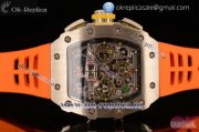 Richard Mille RM11-03 Swiss Valjoux 7750 Automatic Steel Case with Skeleton Dial Arabic Numeral Markers and Orange Rubber Strap (KV)