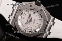 Audemars Piguet Royal Oak Offshore Diver Clone AP Calibre 3120 Automatic Steel Case with White Dial Stick Markers and White Rubber Strap (EF)