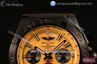 Breitling Chronomat B01 44 Blacksteel Chrono Swiss Valjoux 7750 Automatic PVD Case Yellow Dial Black Rubber Strap Stick Markers