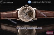 Vacheron Constantin Traditionelle Minute Repeater Tourbillon Swiss Tourbillon Manual Winding Steel Case with Grey Dial Brown Leather Strap and Stick Markers