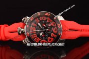 Gaga Chrono 48 Miyota OS20 Quartz Steel Case with Black Dial and Red Rubber Strap - Red Markers