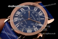 Cartier Ronde Solo Swiss ETA 2836 Automatic Rose Gold Case with Blue Dial Roman Markers and Blue Leather Strap