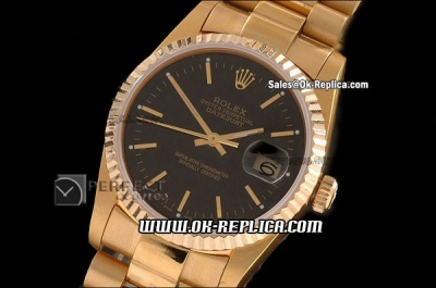 Rolex Datejust Swiss ETA 2836 Automatic Movement Full Gold with Black Dial and Gold Stick Markers