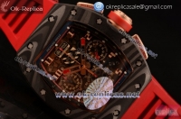 Richard Mille RM 11-02 Chrono Swiss Valjoux 7750 Automatic Carbon Fiber Case with Skeleton Dial Red Rubber Strap and Red Skeleton Markers - 1:1 Origianl