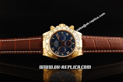 Rolex Daytona Swiss Valjoux 7750 Automatic Movement Yellow Gold Case with Blue Dial and Numeral Markers