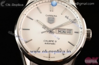 Tag Heuer Carrera Calibre 5 Swiss ETA 2824 Automatic Movement Steel Case with White Dial Stick Markers and Steel Bracelet