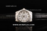 Rolex Datejust Automatic Movement Silver Case with White Dial and Black Leather Strap