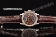 Breitling Montbrillant Datora Swiss Valjoux 7750 Automatic Movement Silver Case with Brown Dial and Brown Leather Strap
