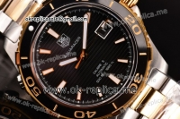 Tag Heuer Aquaracer Calibre 5 Swiss ETA 2824 Automatic Two Tone Case with Black Dial Stick Markers and Two Tone Strap