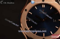 Hublot Classic Fusion Miyota 9015 Automatic Rose Gold Case Blue Dial Stick Markers Blue Leather Strap (AAAF)