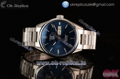 Tag Heuer Carrera Calibre 5 Swiss ETA 2824 Automatic Steel Case with Blue Dial Stick Markers and Steel Bracelet