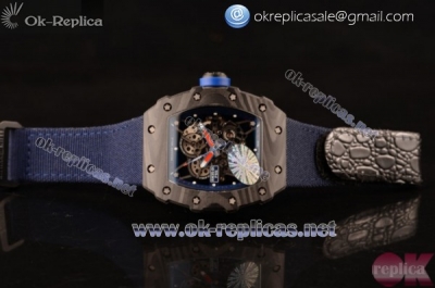 Richard Mille RM 055 Miyota 9015 Automatic Carbon Fiber Case with Skeleton Dial Skeleton Markers and Blue Nylon/Leather Strap