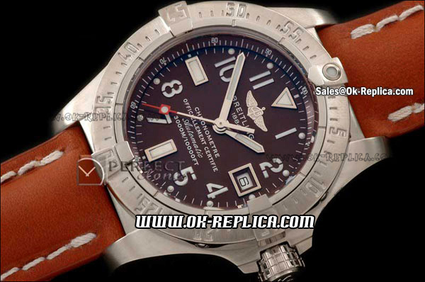 Breitling Avenger Seawolf Swiss ETA 2824 Automatic Movement Silver Case with Brown Dial-White Number Markers and Brown Leather Strap - Click Image to Close