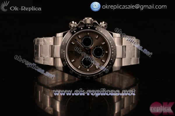 Rolex Daytona Chrono Clone Rolex 4130 Automatic Steel Case PVD Bezel Grey Dial Stainless Steel Bracelect Diamonds Markers (EF) - Click Image to Close